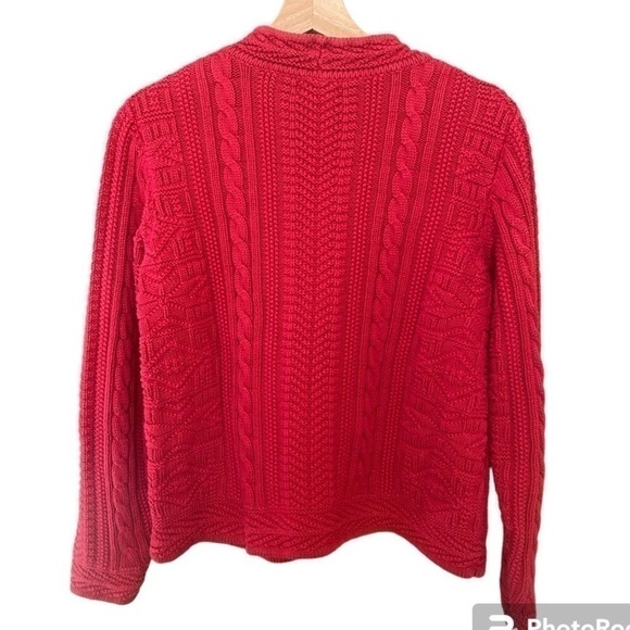Vintage L.L. Bean Rich Red Cable Knit Patterned Winter Sweater Small - Picture 5 of 5